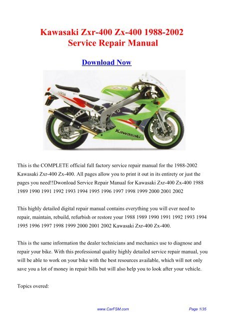 Vejhus Net Zeal 1988-2002 Kawasaki Zxr-400 Zx-400 Workshop ... - Repair manual