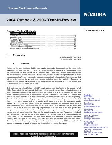 U.S. Fixed Income 2004 Outlook & 2003 Year-in ... - Securitization.Net