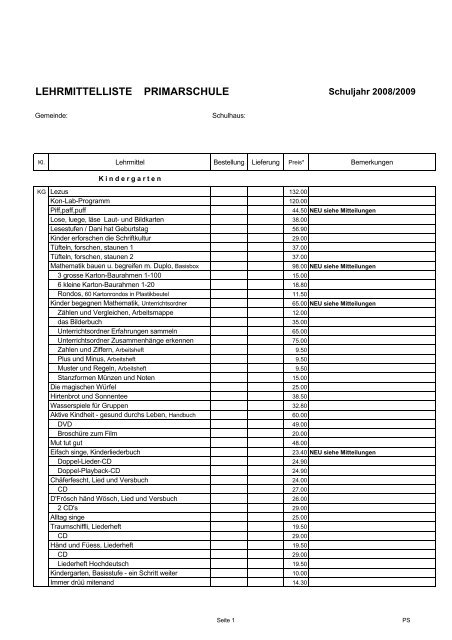 LEHRMITTELLISTE PRIMARSCHULE