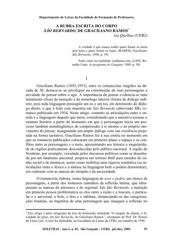 A rubra escrita do corpo SÃ£o Bernardo, de Graciliano Ramos