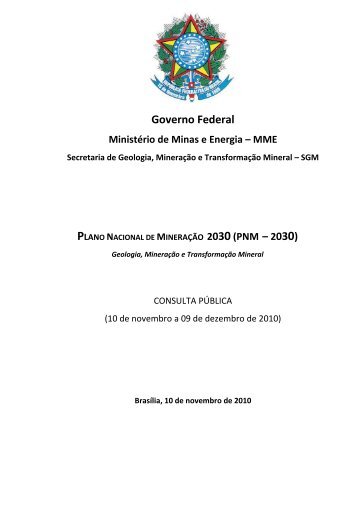 Plano Nacional de MineraÃƒÂ§ÃƒÂ£o - 2030 - MinistÃƒÂ©rio de Minas e Energia