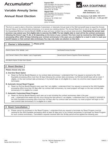 Reset Election Form - AXA Equitable