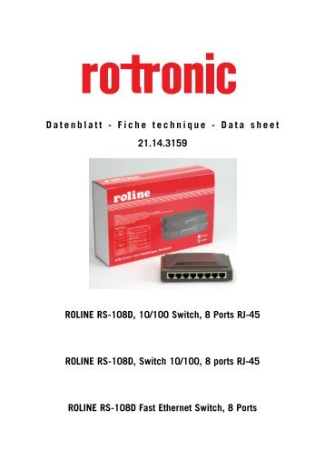 Fiche technique - Data sheet ROLINE RS-108D, 10/100 Switch, 8 ...