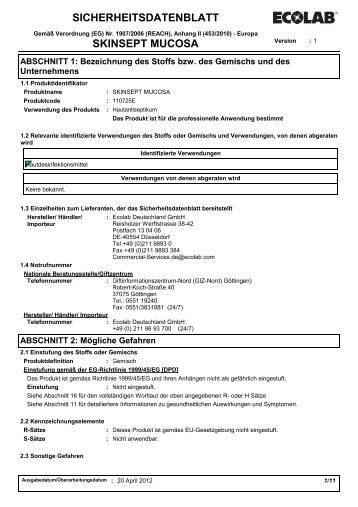 SICHERHEITSDATENBLATT SKINSEPT MUCOSA - Servoprax GmbH