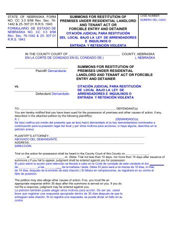 summons for restitution of premises under residential landlord and ...