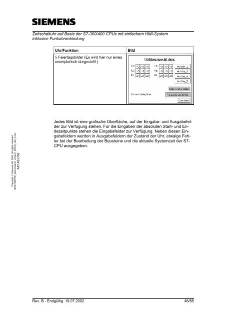 Zeitschaltuhr auf Basis der S7-300/400 CPUs mit ... - Siemens