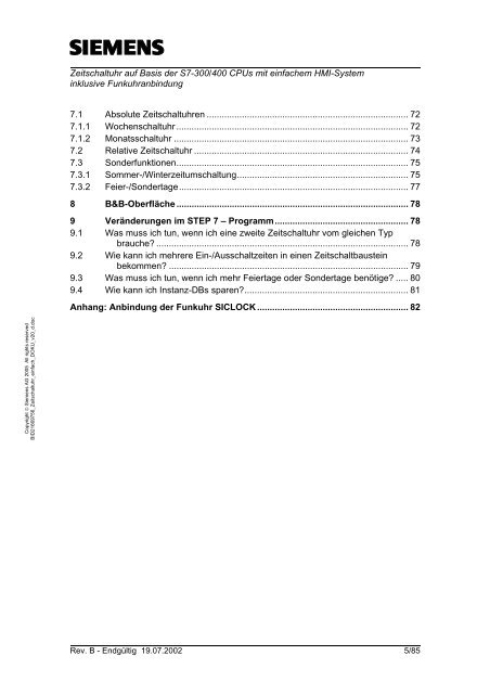 Zeitschaltuhr auf Basis der S7-300/400 CPUs mit ... - Siemens