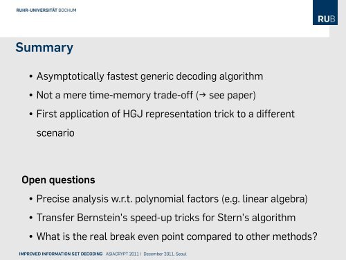 Improved Information Set Decoding - Decoding Random Linear ...