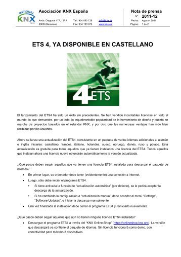ETS 4, YA DISPONIBLE EN CASTELLANO - KNX