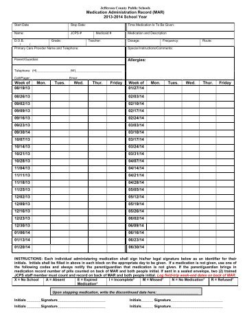 Medication Administration Record - Jefferson County Public Schools