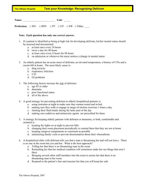 Test your Knowledge: Recognizing Delirium