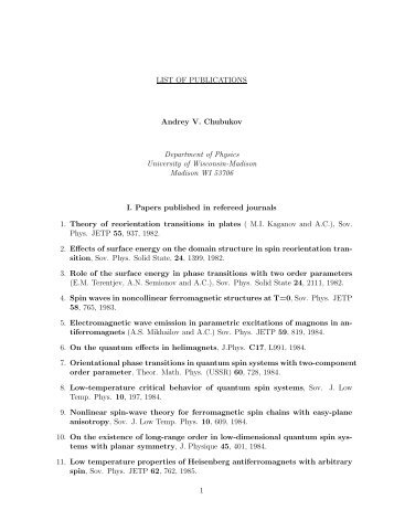 LIST OF PUBLICATIONS Andrey V. Chubukov Department of ...