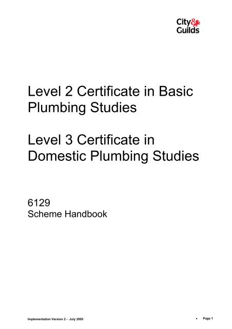 Level 2 Certificate in Basic Plumbing Studies Level 3 ... - City & Guilds