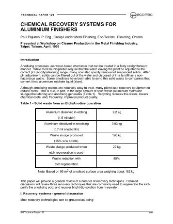 chemical recovery systems for aluminium finishers - Eco-Tec