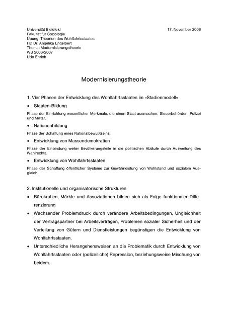 Modernisierungstheorie - Udo Ehrich