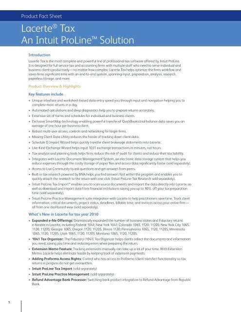 Lacerte® Tax An Intuit ProLine™ Solution