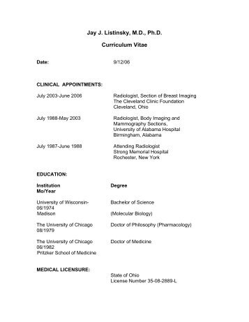 Jay J. Listinsky, MD, Ph.D. Curriculum Vitae - Department of Radiology