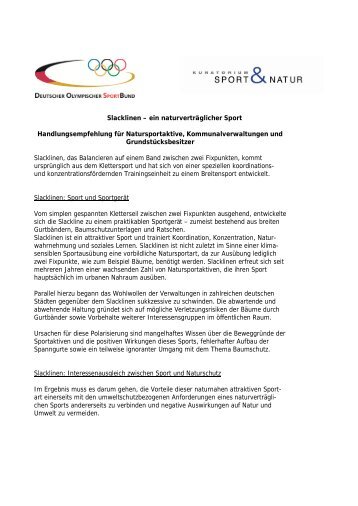 Slacklinen - Der Deutsche Olympische Sportbund