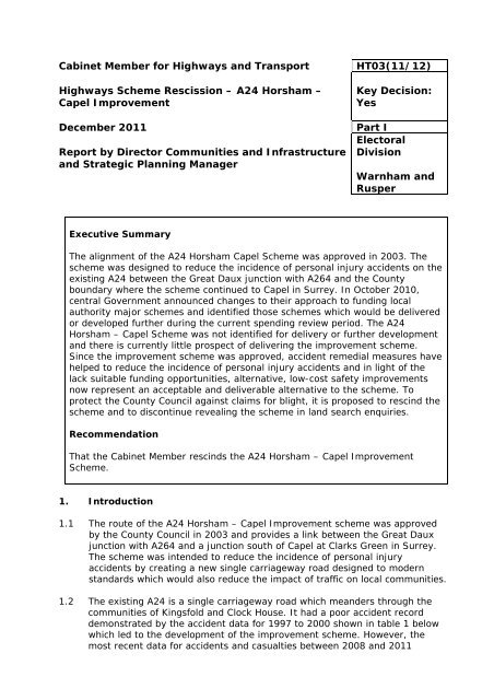 A24 Horsham to Capel - West Sussex County Council