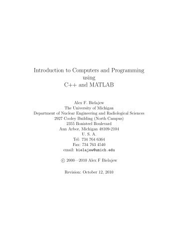 Introduction to Computers and Programming using C++ and MATLAB