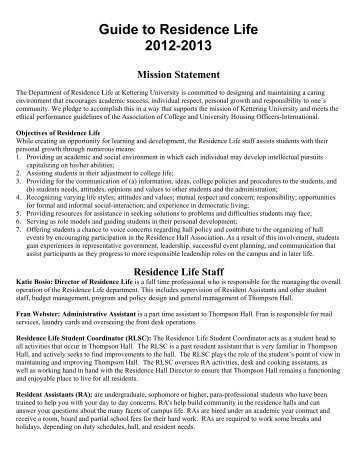 Guide to Residence Life 2012-2013 - Kettering University