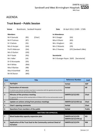 Trust Board papers â April 2012 - Sandwell & West Birmingham ...