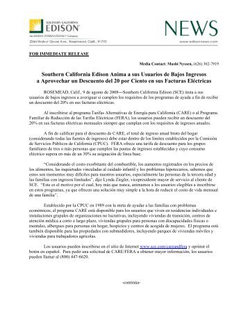 Southern California Edison Anima a sus Usuarios de Bajos Ingresos ...