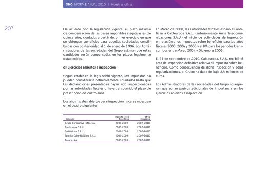 Informe Anual 2010 - Ono