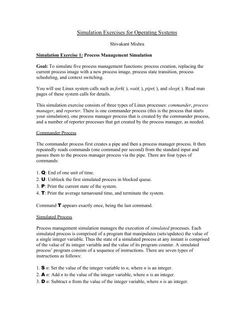 Simulation Exercises for Operating Systems