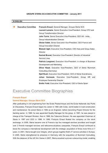 Groupe Steria SCA Executive Committee Biographies Jan 2011