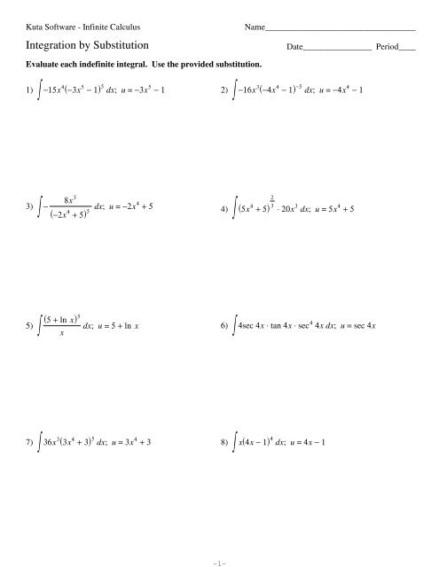 05 - Integration Substitution Power Rule - Kuta Software