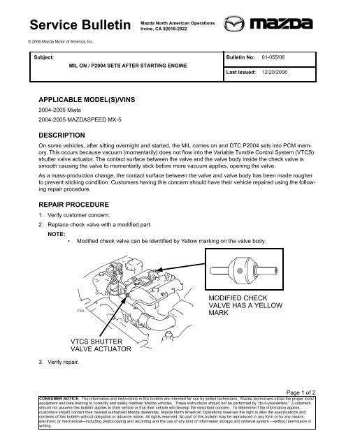 MIL ON / P2004 Sets After Starting Engine - Miata.net