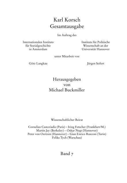 Karl Korsch Gesamtausgabe