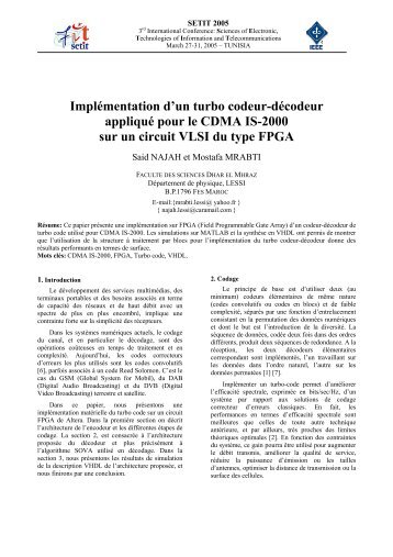 ImplÃ©mentation d'un turbo codeur-dÃ©codeur appliquÃ© pour le CDMA ...