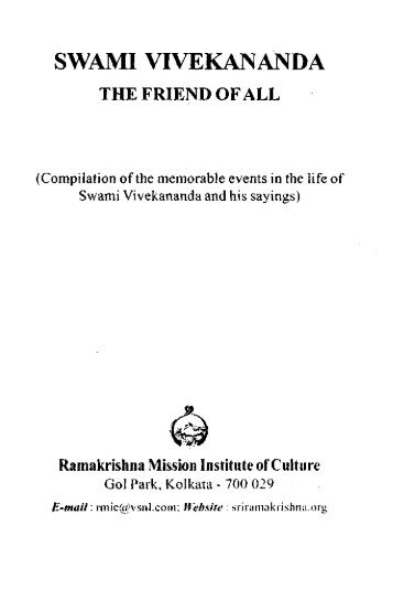 SWAMI VIVEKANANDA - Ramakrishna Mission Institute of Culture