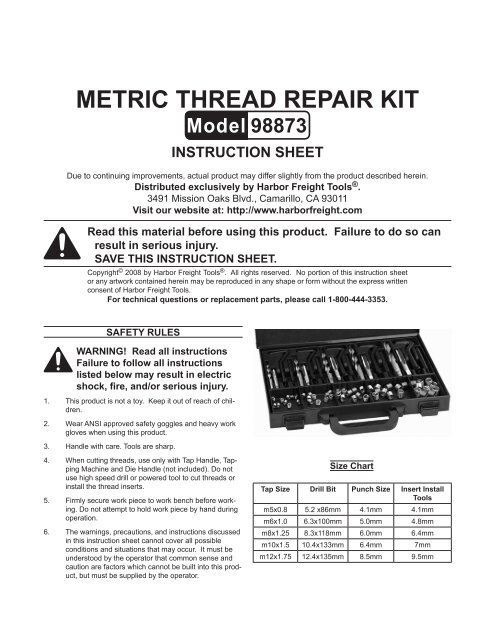 Metric thread repair Kit - Harbor Freight Tools