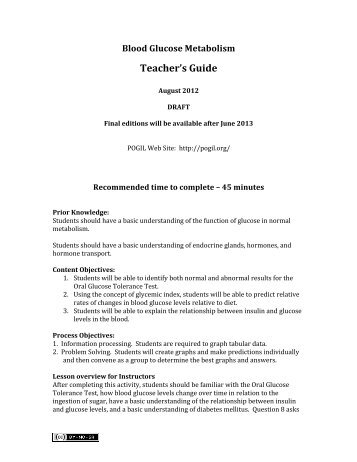 Blood Glucose Metabolism Teacher's Guide