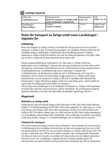 LSU 11.11 - Transport av farligt avfall - Landstinget i Uppsala lÃ¤n