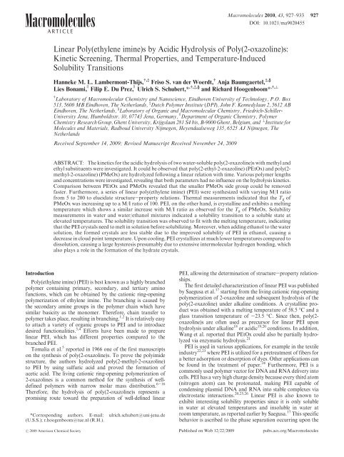 Linear Poly(ethylene imine)s by Acidic Hydrolysis of Poly(2 ...