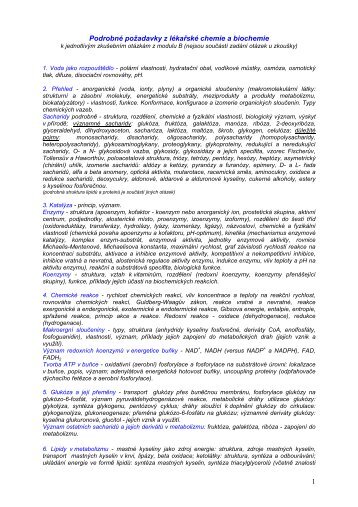 1 PodrobnÃƒÂ© poÃ…Â¾adavky z lÃƒÂ©kaÃ…Â™skÃƒÂ© chemie a biochemie
