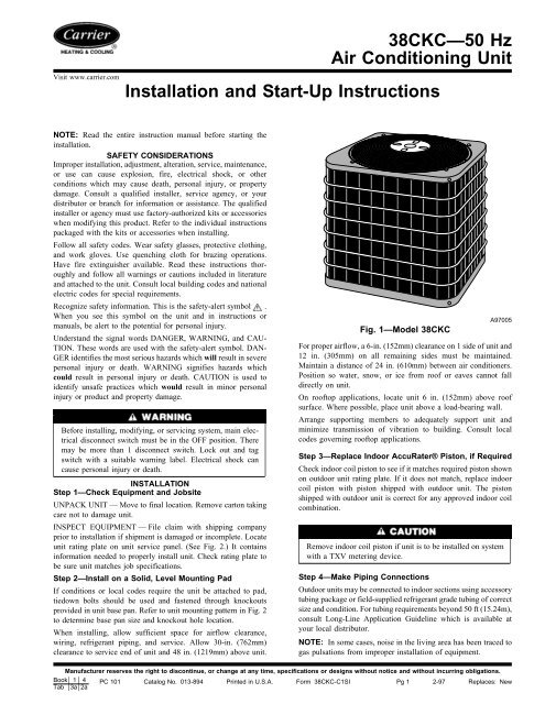 38CKCÃ¢Â€Â”50 Hz Air Conditioning Unit Installation and Start ... - Carrier