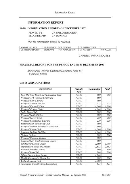 Council Minutes 21 January 2008 - Waratah-Wynyard Council