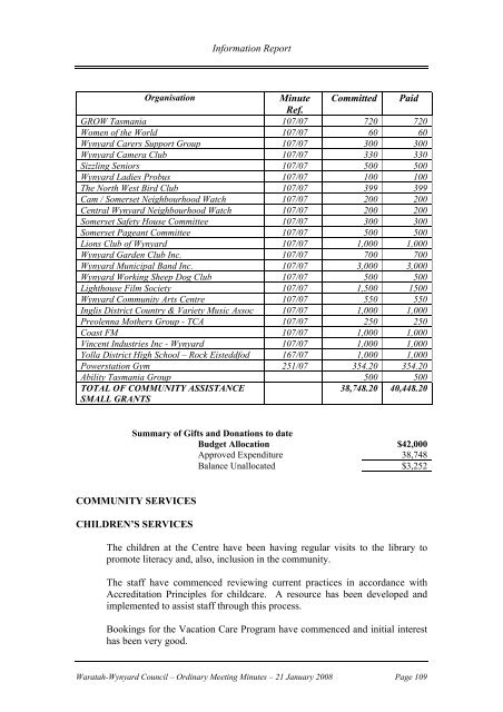 Council Minutes 21 January 2008 - Waratah-Wynyard Council