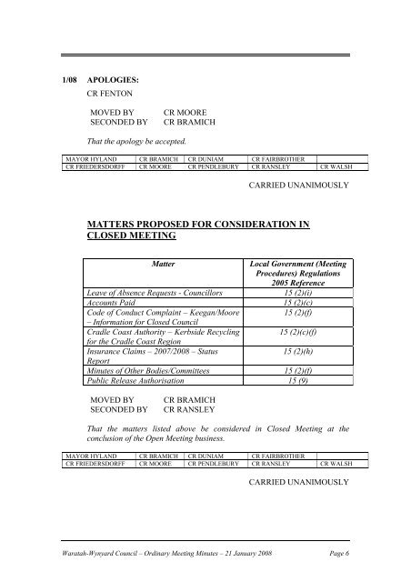 Council Minutes 21 January 2008 - Waratah-Wynyard Council