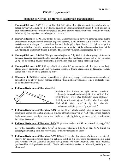 FÄ°Z-101 Uygulama-VI (BÃ¶lÃ¼mVI: Newton' un Hareket YasalarÄ±nÄ±n ...