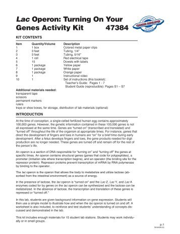 Lac Operon: Turning On Your Genes Activity Kit 47384 - Keller ISD ...