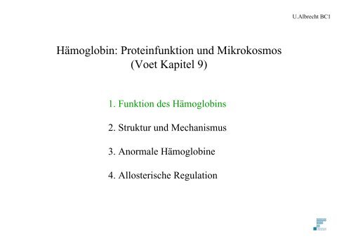 HÃ¤moglobin: Proteinfunktion und Mikrokosmos (Voet Kapitel 9)