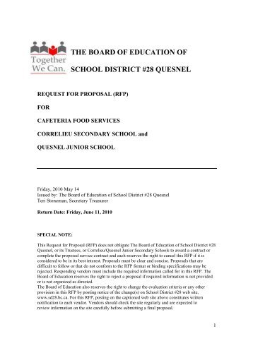 THE BOARD OF EDUCATION cafeteria RFP.pdf - Quesnel School ...