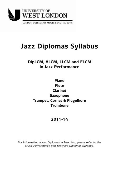 LCM Exams - Jazz Diplomas Syllabus - University of West London