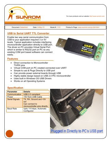 USB to Serial UART TTL Converter Features Specification - Sunrom ...